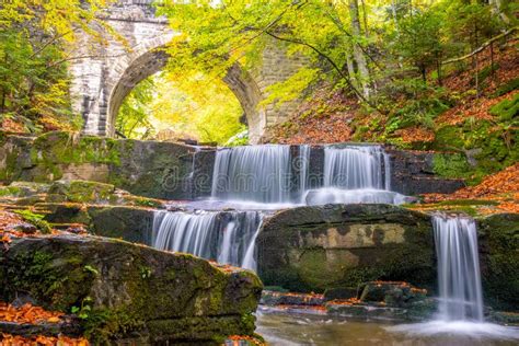 Old Stone Bridge And Forest Waterfall Stock Image Image Of Fall