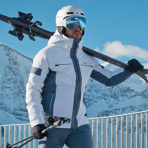 Mens Kjus Downforce Ski Jacket In Whitenight Shadowblue Ski Jacket Mens Ski Fashion Men
