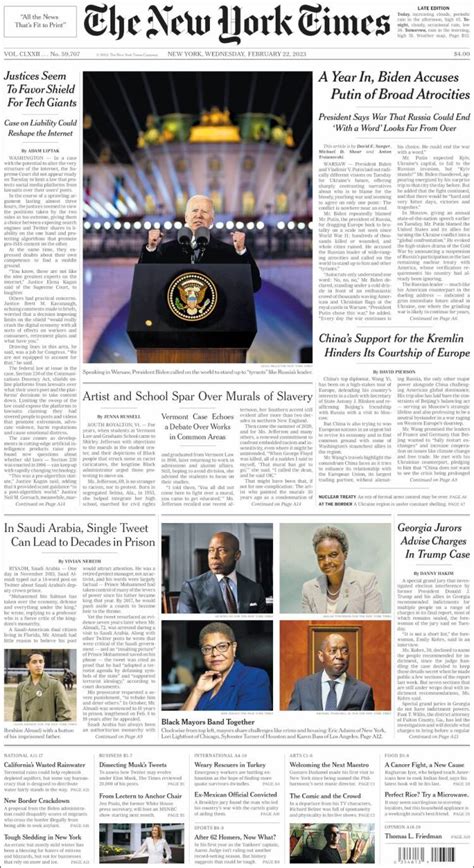 Periódico New York Times USA Periódicos de USA Edición de miércoles
