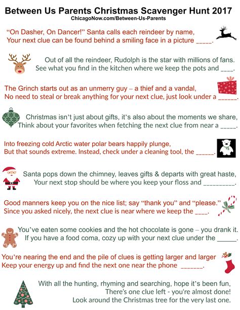 70 Printable Christmas Scavenger Hunt Clues