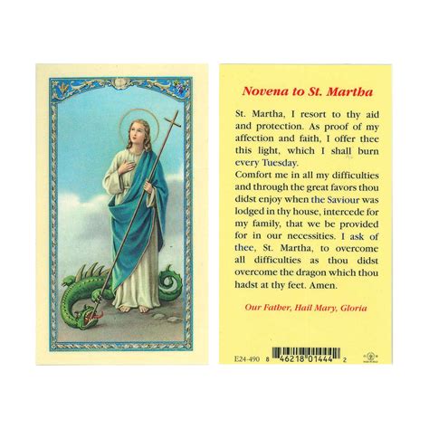 Laminated Holy Card Novena To St Martha Ewtn Religious Catalogue