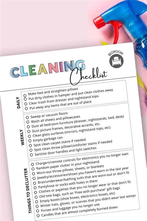 Deep Cleaning Bedroom Checklist Printable Deep Cleaning Bedroom