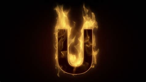 Fiery Letter U Burning In Loop With Particles Stock Footage Video