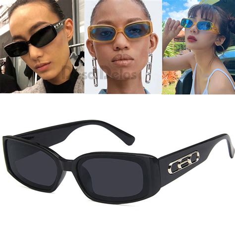 Trendy Small Orange Rectangular Sunglasses Women 2019 90s Retro Lady