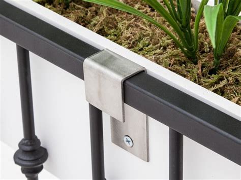 Featuring a contemporary trough design and fully adjustable railing brackets, the rectangular railing planter can be easily. Stainless Steel Window Box Brackets for Balcony Planters