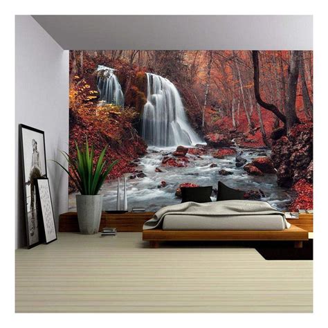 Wall26 Beautiful Waterfall In Autumn Forest Silver Stream Waterfall