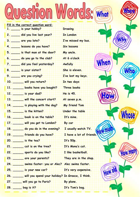 Question Words Interactive Worksheet English Grammar Worksheets