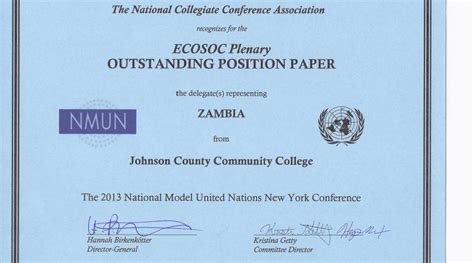 The position paper helps the delegates organize the position paper is the climax of the preparation process for any model united nations. NMUN 2013 Zambia Outstanding Position Paper ECOSOC | Johnson County Community College Model ...