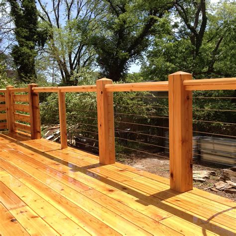 Cedar Deck With Cable Railing Decks Backyard Deck Railings Cedar Deck