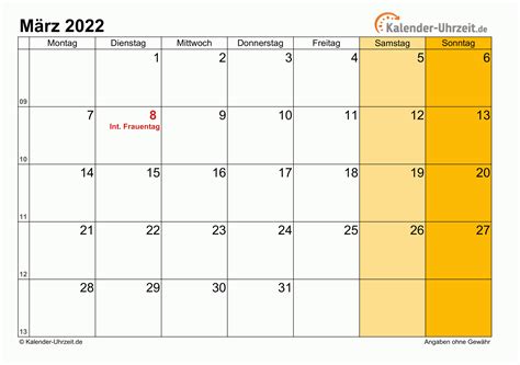 März 2022 Kalender Mit Feiertagen