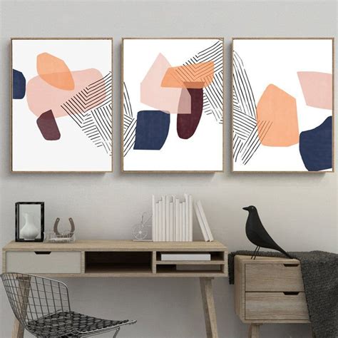 Mid Century Poster Set Of 3 Wall Art Geometric Abstract Modern Etsy