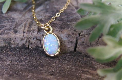 Tiny Gold Necklace Opal Necklace Opal Jewelry White Opal Etsy