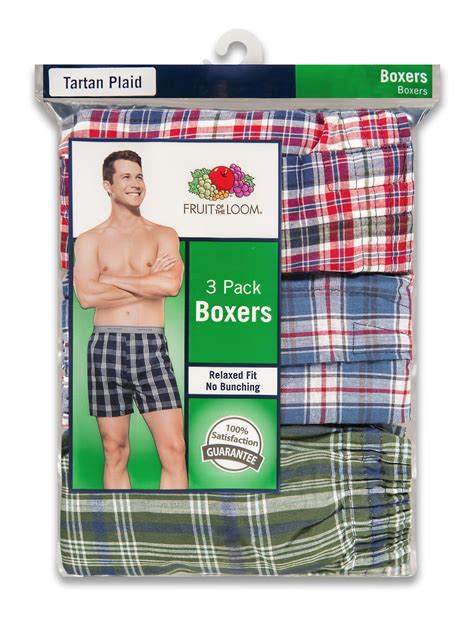 Fruit Of The Loom Mens 3 Pack Boxer Shorts Plaid