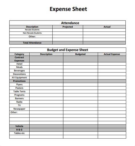 sample expense sheet templates   sample