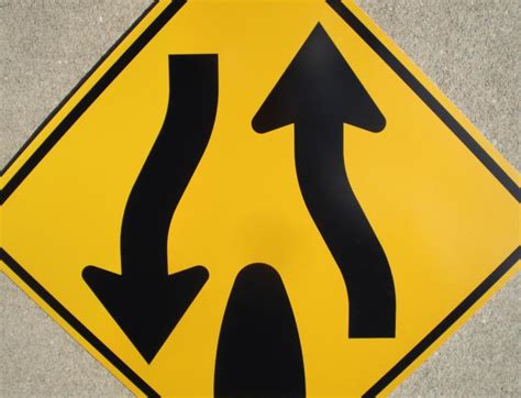 White divided highway ends sign. Divided Highway Ends Signs
