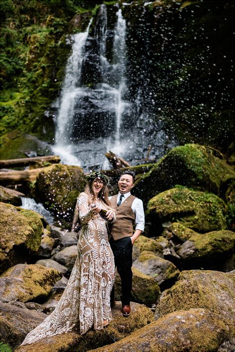 Waterfall Adventure Wedding Session Oregon Waterfall Wedding
