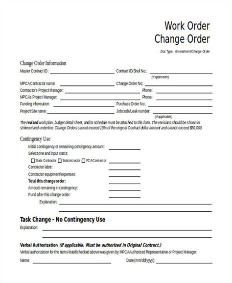 Change Order Forms 9 Free Word Pdf Format Download