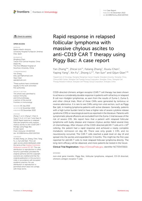 Pdf Rapid Response In Relapsed Follicular Lymphoma With Massive