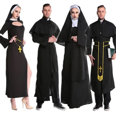 medieval cosplay halloween costumes for women priest nun uniform men missionary costume cross