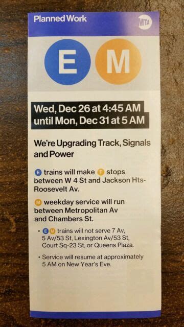 Mta Subway Em Route Planned Work Service Change Brochure Transit