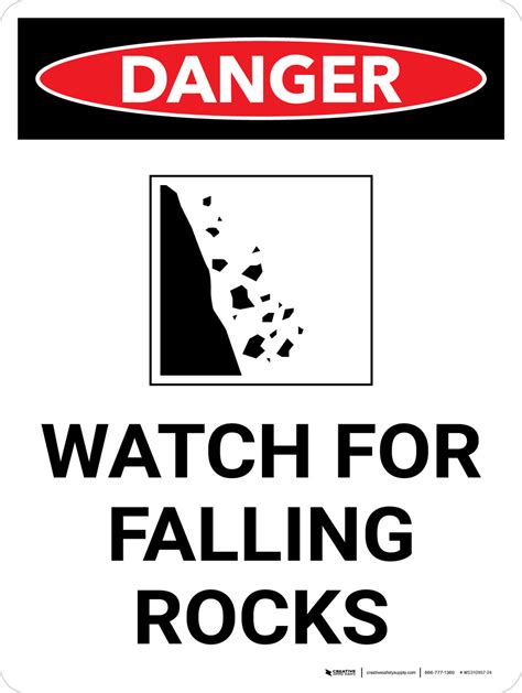 Danger Watch For Falling Rocks Portrait With Graphic Wall Sign