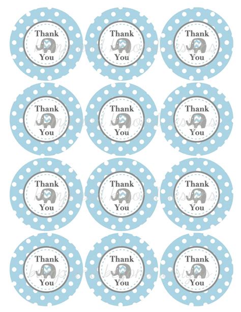 One page with gift tags that have a to: Thank You Favor Tags Elephant Printable Baby Shower ...