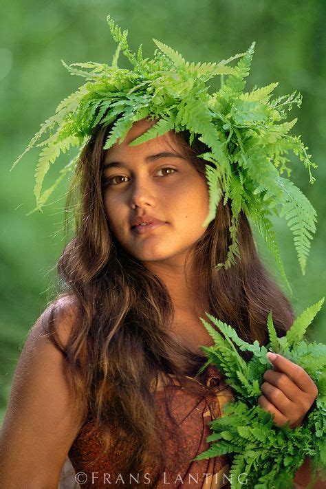 Polynesian Island Girls Hawaiian Girl With Fern Kauai Hawaii
