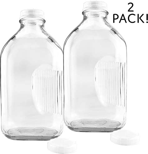 2 Quart Glass Milk Bottles Wside Grip 2 Pack Clear Glass