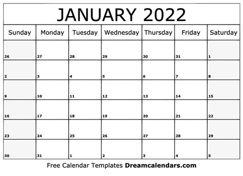 Calendar Jan 2022 Printable Free Letter Templates