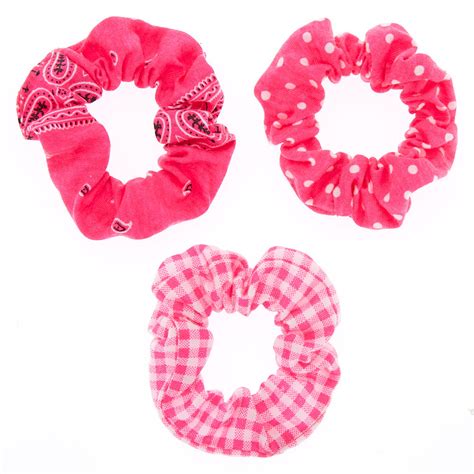 Bandana Print Mix Hair Scrunchies Neon Pink 3 Pack Claires Us