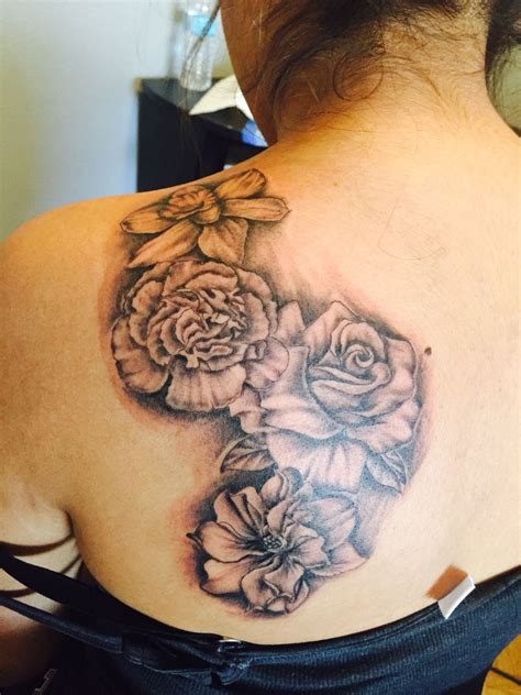 The majority of people choose. Daffodil, carnation, rose, & larkspur tattoo | Larkspur ...