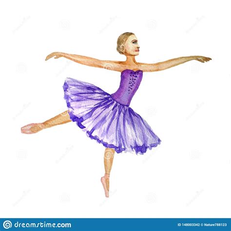 Ballerina Dancing Girl Watercolor Painting Illustration Isolated On