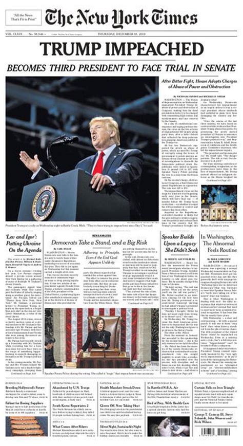 Donald Trump Impeached Front Pages From Around The Country