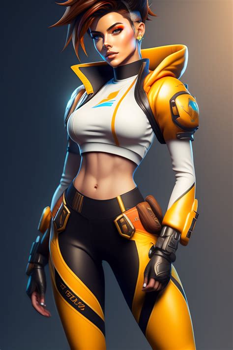 Lexica Tracer From Overwatch Highly Detailed Wearing Bandage Along Chest Big Female Chest