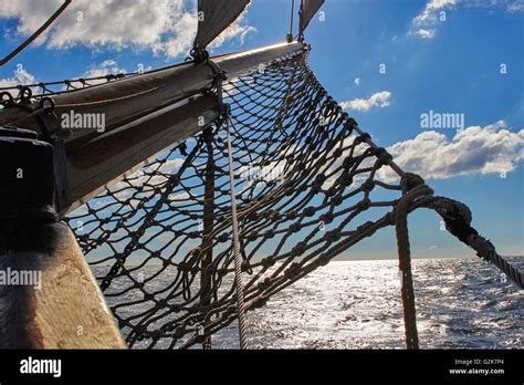 Bowsprit With Net On A Tall Ship Stock Photo Alamy