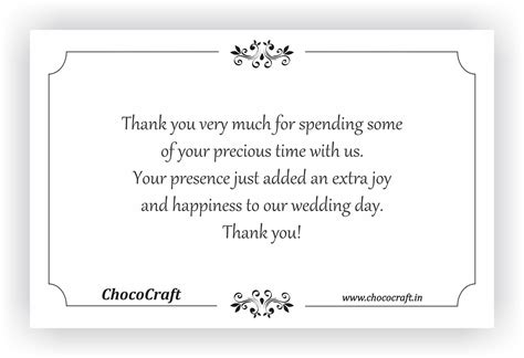 Thank You Note To Accompany Your Wedding Return Gift CHOCOCRAFT