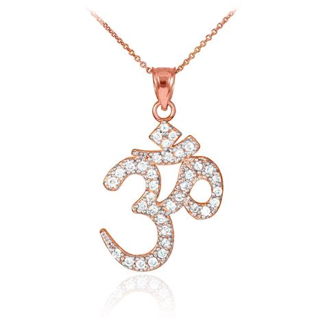 14k Diamond Studded Om Yoga Pendant Necklace In Yellow White Or Rose