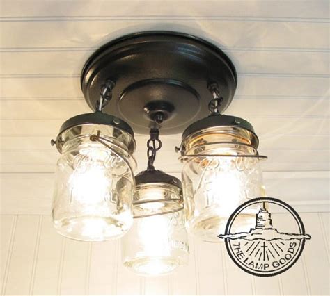Mason Jar Ceiling Light Fixture Vintage Pint Chain Trio Flush Mount
