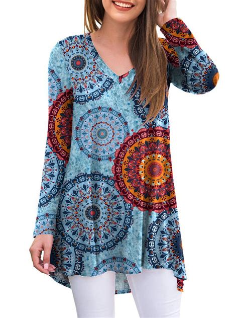 Anygrew Womens Long Sleeve V Neck Shirts Casual Tunic Tops Blouse