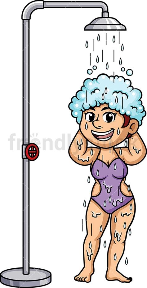 Chubby Woman Taking A Shower Cartoon Clipart Vector Friendlystock