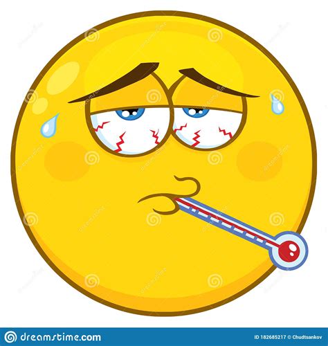 Sick Yellow Cartoon Emoji Face Character With Tired Expression And
