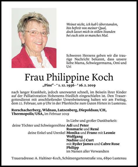 Todesanzeigen Von Philippine Koch Todesanzeigen Vorarlberger Nachrichten