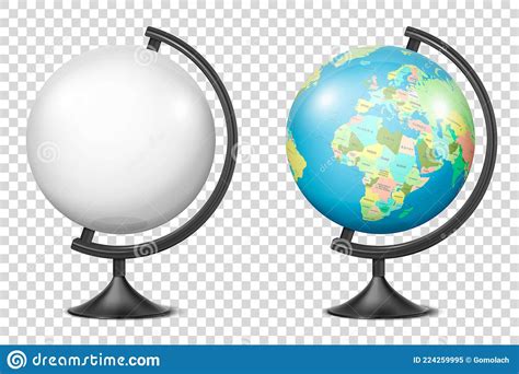 Vector Realistic 3d Globe Of Planet Earth With Map Of World And Blank