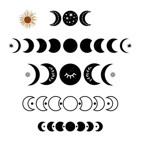Ensemble De Logo De Phase De Lune Noire Symbole De Lune Boho Cycle De