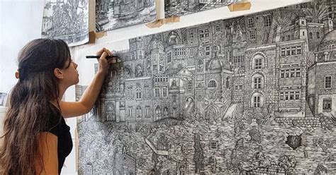 Detailed Pen Drawings That Combine Real And Imaginary Landscapes By