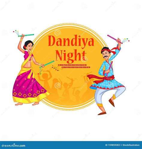 Couple Performing Garba Dance In Dandiya Raas For Dussehra Or Navratri