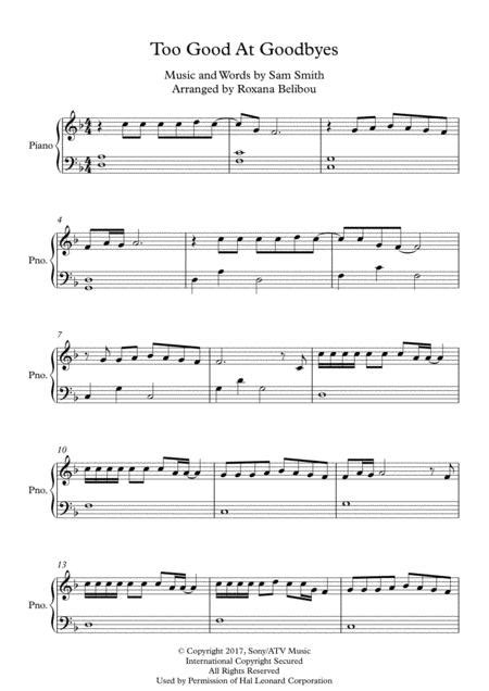 Too Good At Goodbyes By Sam Smith Easy Piano Sheet Music Pdf Download