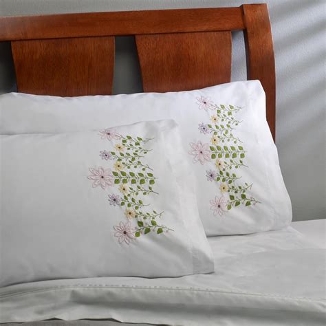 Shop Plaid Bucilla Stamped Cross Stitch Embroidery Pillowcase Pairs Pink Flowers