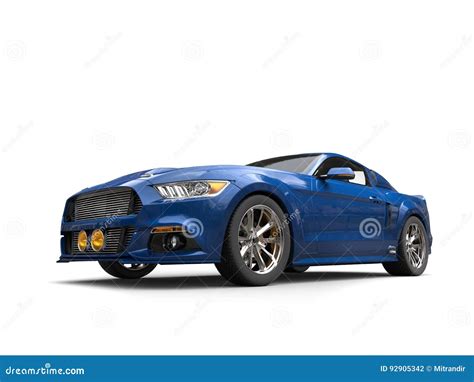Navy Blue Urban Muscle Car Low Angle Shot Stock Illustration