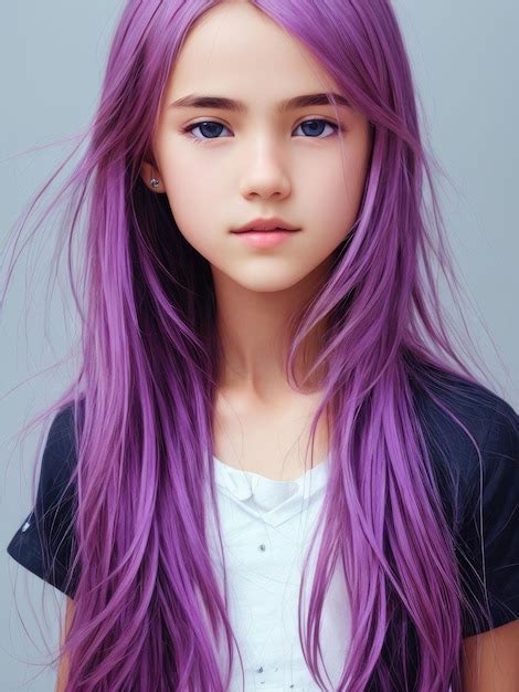 Premium Ai Image A Girl With Purple Hair And Blue Eyes
